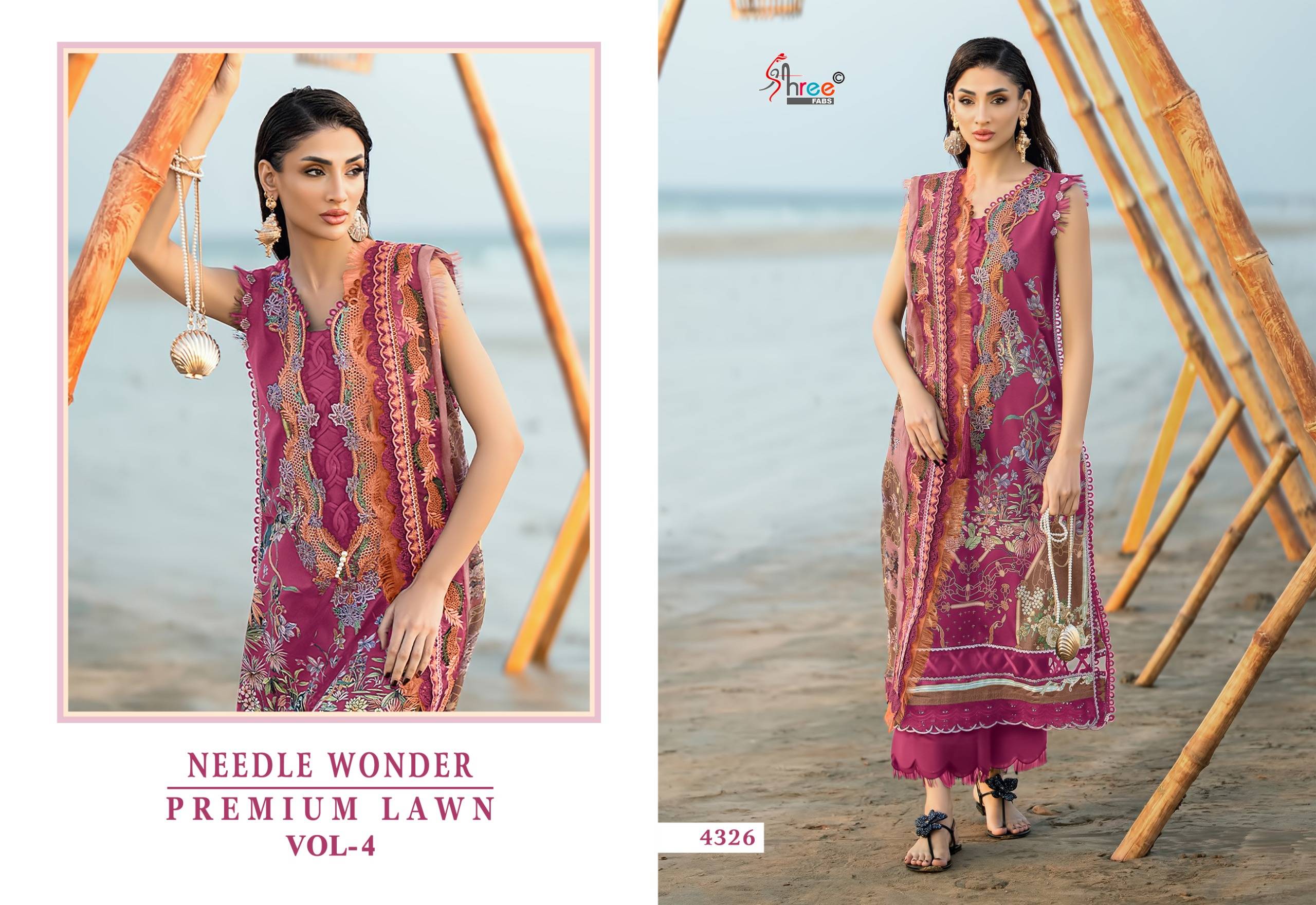 NEEDLE WONDER PREMIUM LAWN VOL-4 By Shree Fabs 4321 To 4328 Series Designer Pakistani Suits Pure Cotton print Dresses At Wholesale Price